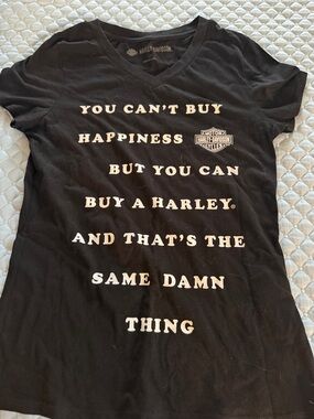 Harley-Davidson Black Tee with White Text Graphic